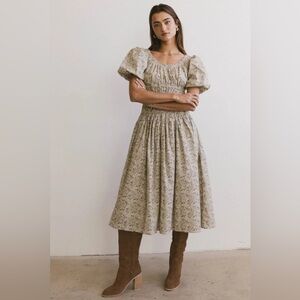 Bohme | LUCILLE SMOCKED FLORAL DRESS IN OLIVE